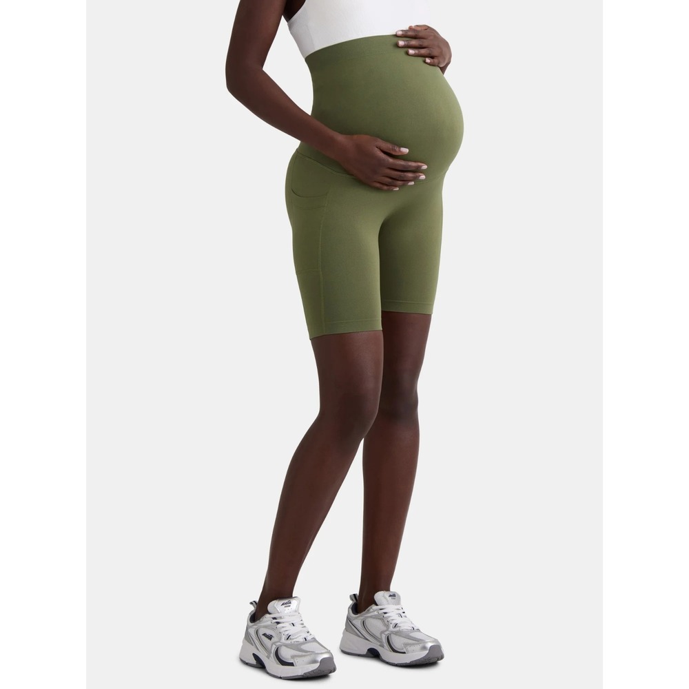 Time‎ and Tru Maternity Bike Shorts S (4-6) Olive Seamless Wicking Support - Picture 4 of 5